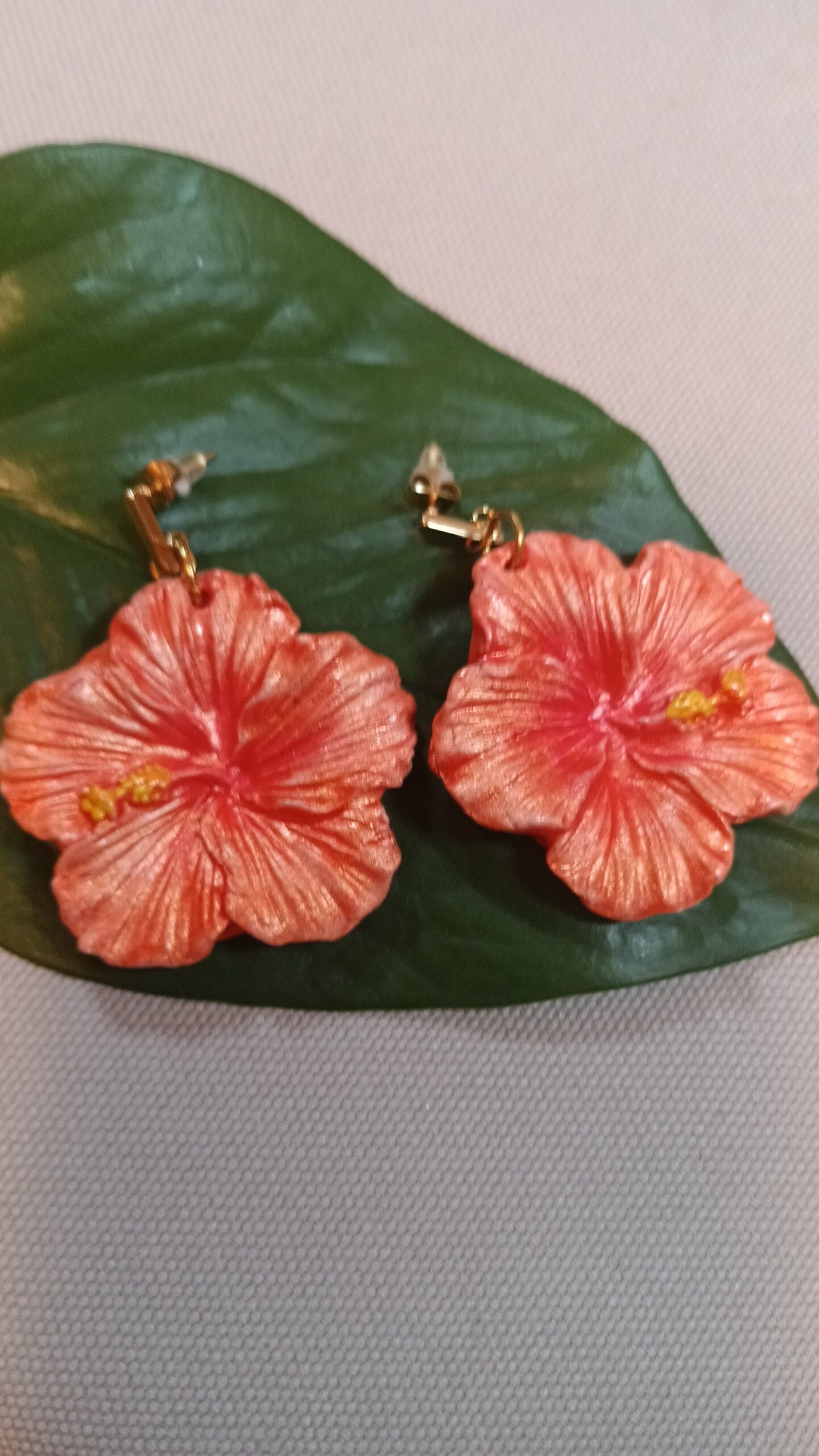 Bright Orange Lightweight Dangly Earrings, Hypoallergenic Bar Stud Earring, Handmade Paper Clay Earrings, Flower Earrings Dangle