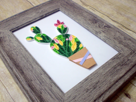 Cactus Plant Paper Quilled Wall Artwork - Quilling Flower - Home Decor - Gift for Her - Housewarming - Cactus Quill Framed Art