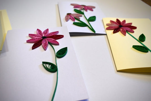Floral Blank Inside Card Set of 4 Paper Quilled Note Cards - Pink and Red Mixed Designs