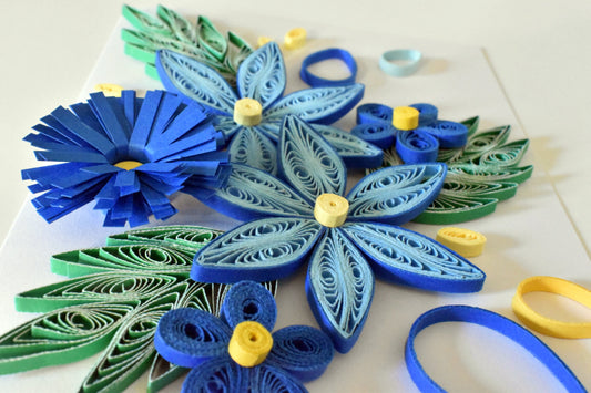 Blue Floral Quilled Greeting Card, Keepsake Card, Paper Quilling Card, Birthday Card, Card with envelope and box, Friendship Card